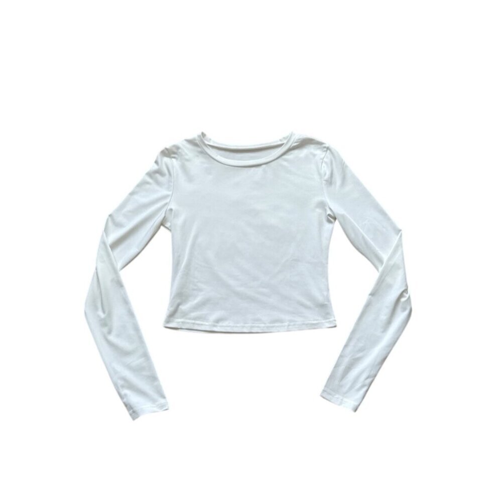 White Long Sleeve Fitted Crop Top Soft Stretch Comfortable Basics